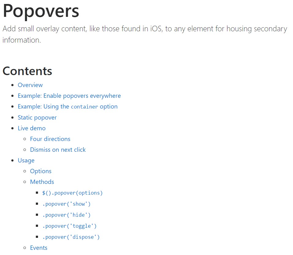Bootstrap popovers  authoritative documentation